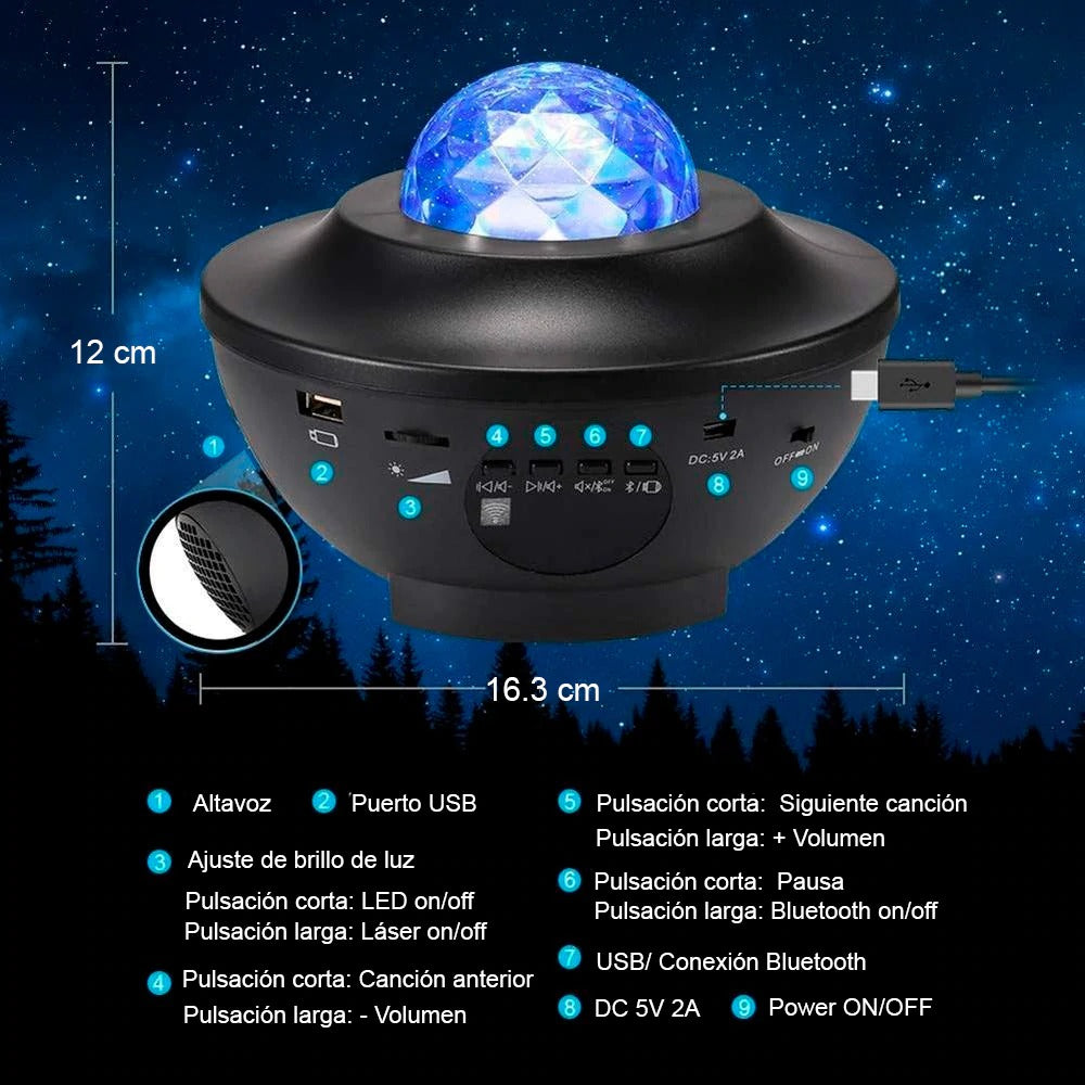 Proyector Led Estrellas Galaxia Starry Night Light- Parlante